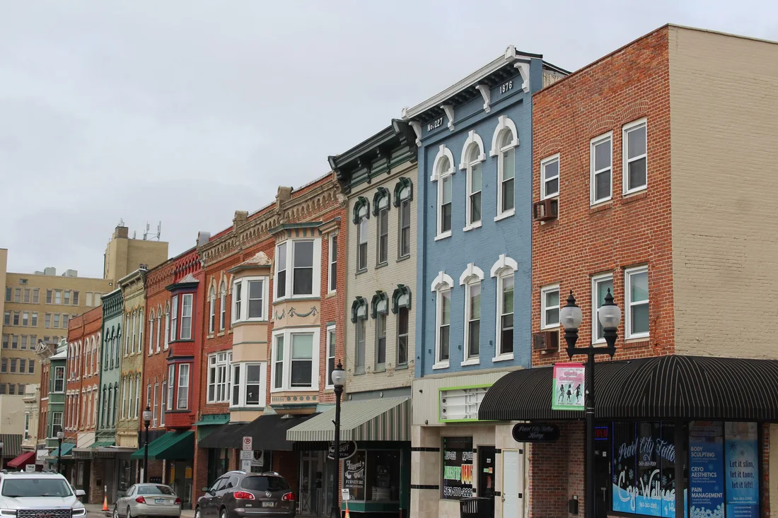 Historic storefronts in downtown Muscatine